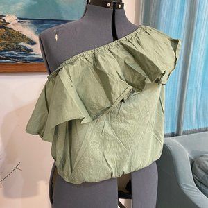 2XL A New Day Sage Green Asymmetrical One Shoulder Flowy Top